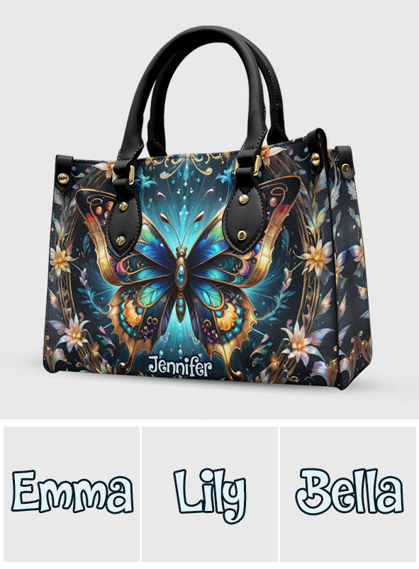 Stunning Gold Metallic Butterfly - Personalized Butterfly Leather Handbag