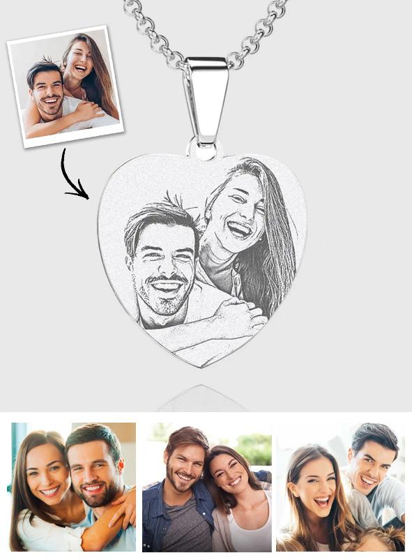 Personalized Women's Heart Photo Engraved Tag Necklace