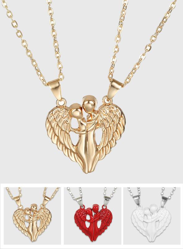 Magnetic Matching Angel - Couple Heart Necklace