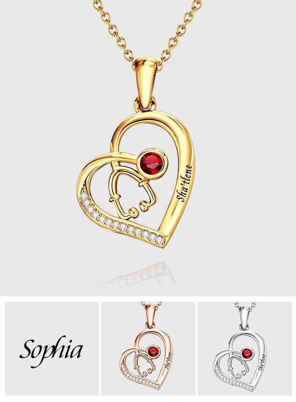 Nurse Life - Personalized Nurse Stethoscope Birthstone Necklace