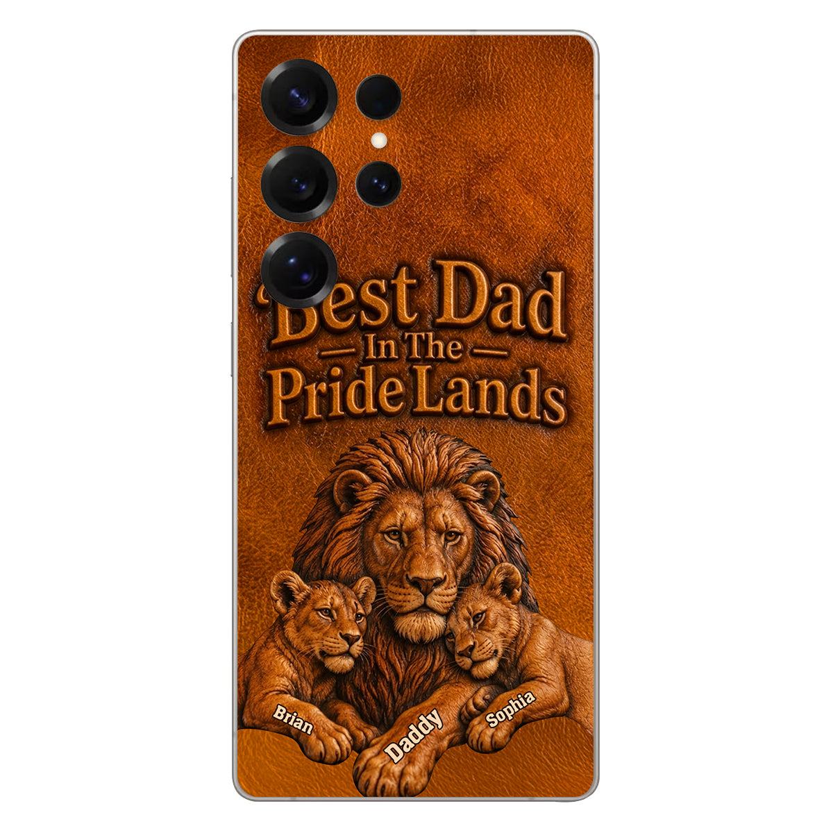 Papa Lion - Personalized Father 3D Embossed Leather Phone Case