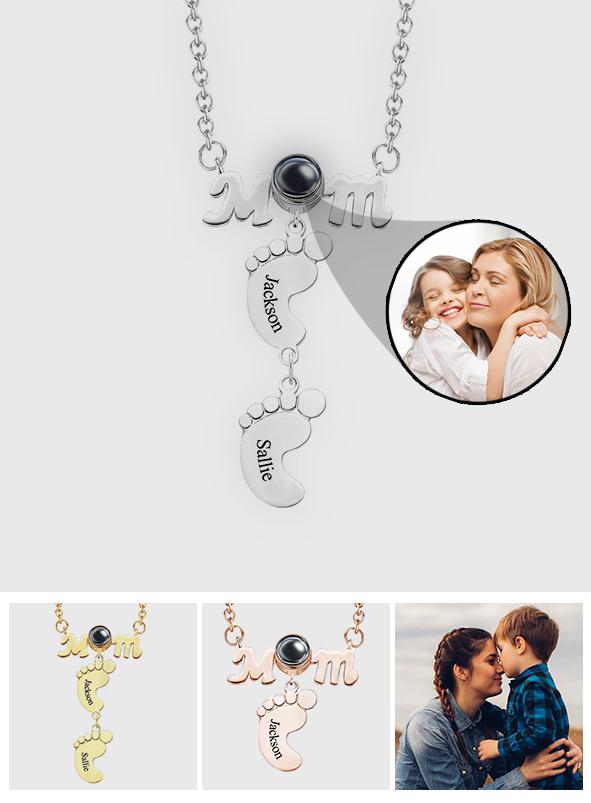 Personalized Feet Projection Engraved Charm - Gift for mom, who lost a loved one