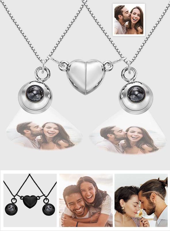 Matching Heart - Personalized Couple Photo Projection Magnetic Necklace
