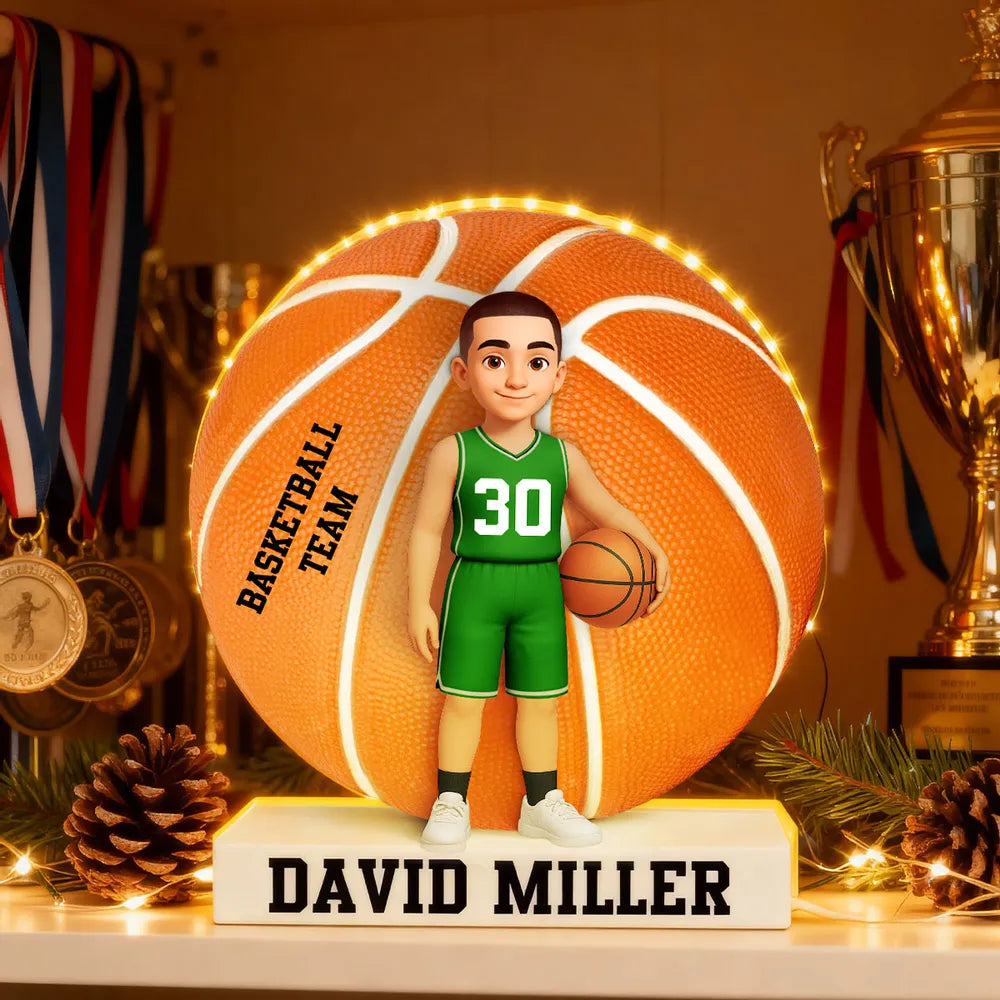 Custom Basketball Team Acrylic Light Box with Cute Player Illustration – Warm Atmosphere Light and Memorable Gift for Sports Lovers