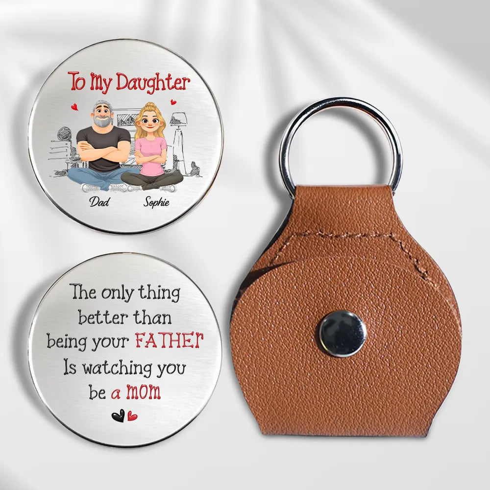 Personalized Pocket Hug for Daughter, Dad and Daughter Illustration Keepsake, Unique Gift for New Mom