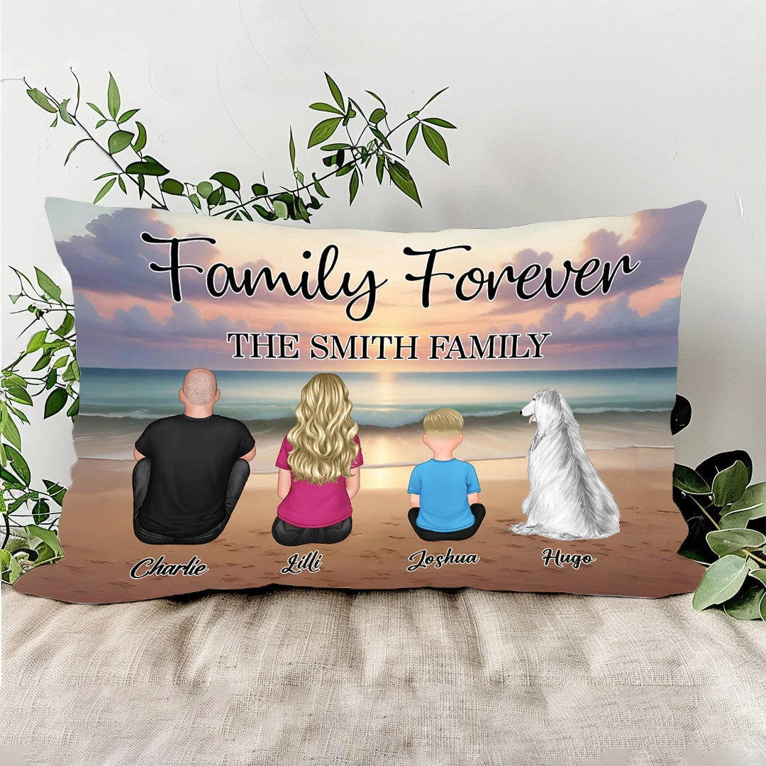 Family Forever Beach Design - Personalized Wallet Card, Blanket, Cotton Tote Bag, Wooden Carhanger, LED Plaque, Keychain and Poster, Unique Gift