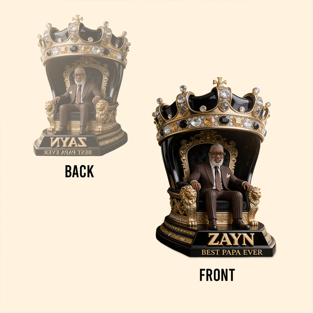 Custom King Throne Photo Figurine Statue for Black Grandpa | Personalized Best Black Grandpa Ever Crown Sculpture | Unique Father's Day Gift for Office Desk Decor