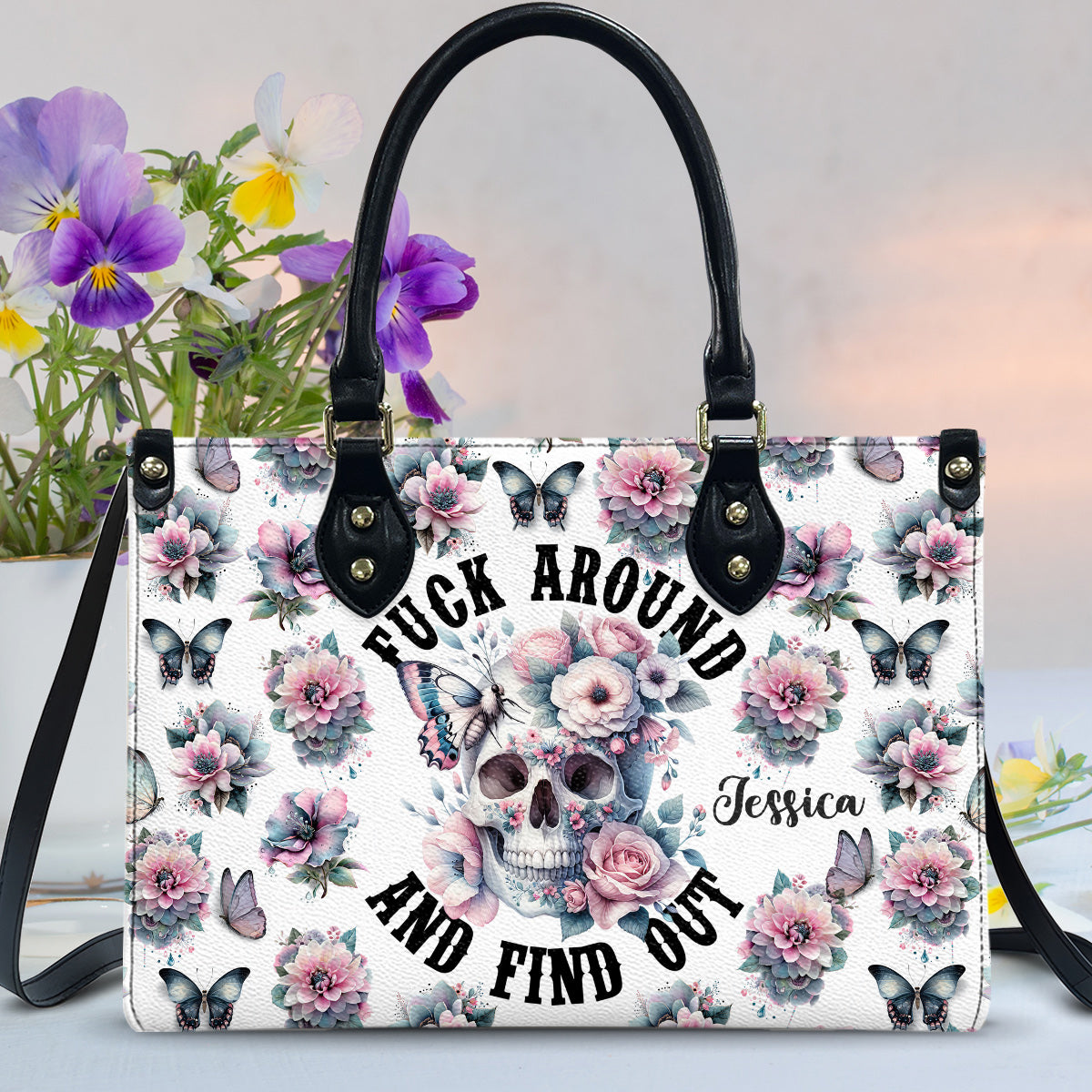 Fuck Around and Find Out - Personalized Skull Leather Handbag
