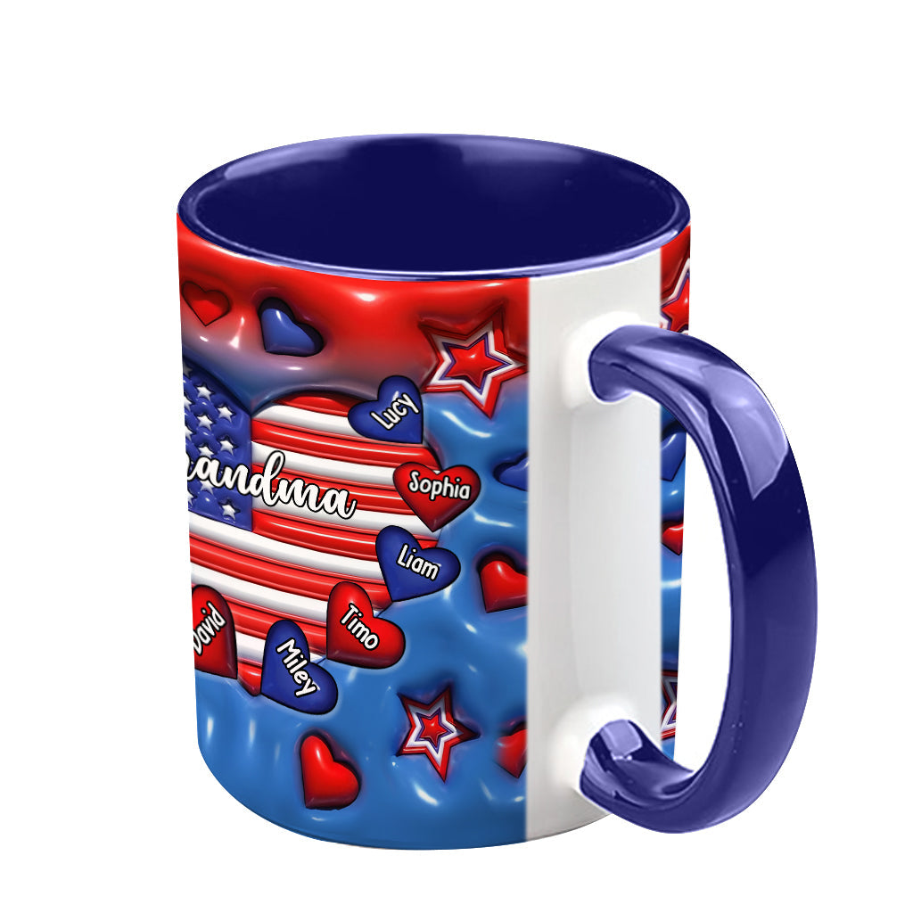Grandma & Grandkids Puff Heart Flag - Personalized Grandma Accent Mug