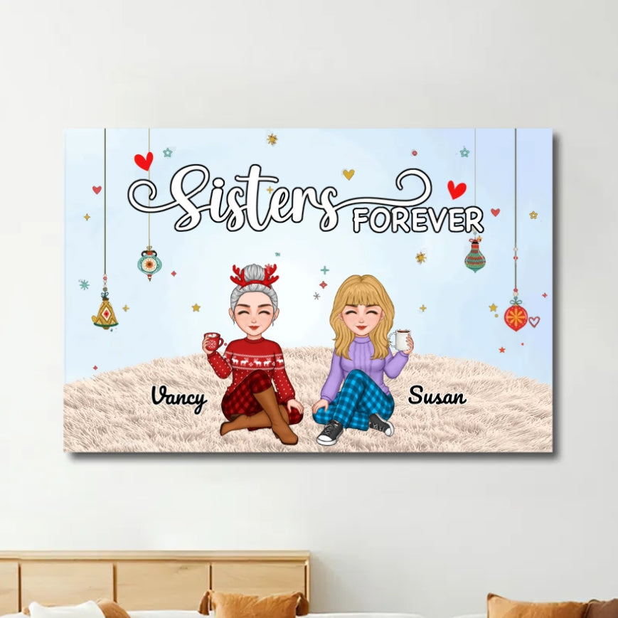 Sisters Forever - Personalized Plaque,Ornament, Poster, Keychain,  Blanket & Sign - Christmas Gift for Sisters