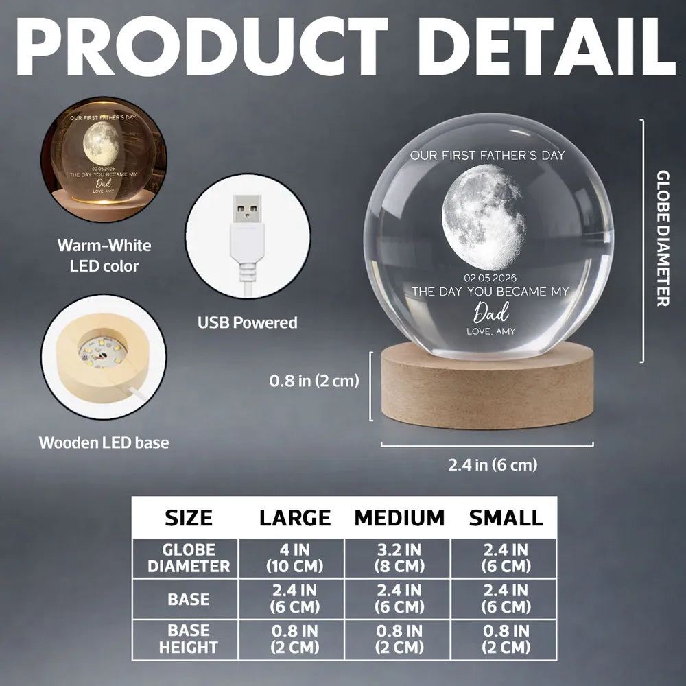 The Day You Became My Dad Personalized 1-Color K5 Globe Lamp, Warm Moon Night Light, Creative First Father's Day Gift