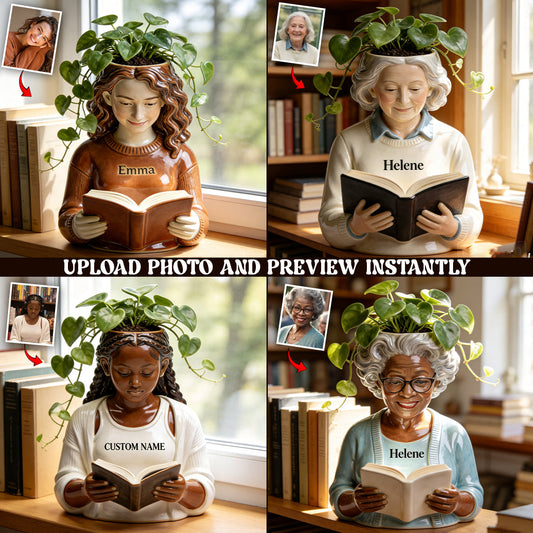 Reading Lady Plant Pot - Personalized Book Acrylic Pot