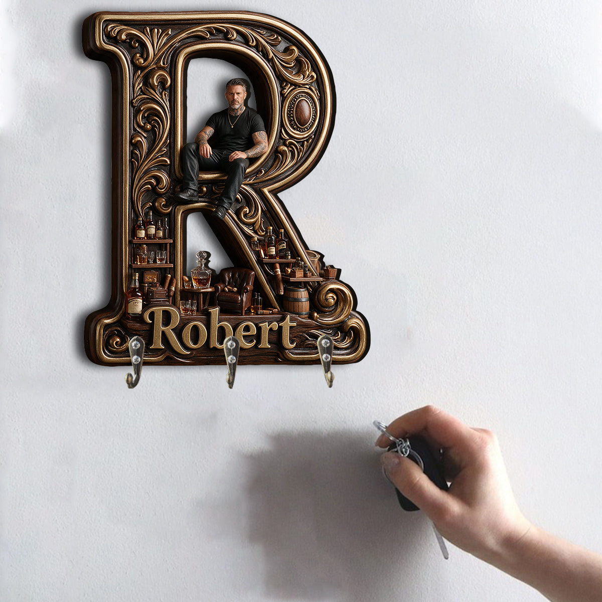 Any Photo Monogram Key Holder - Personalized Real Men Custom Shaped Hanging Rack