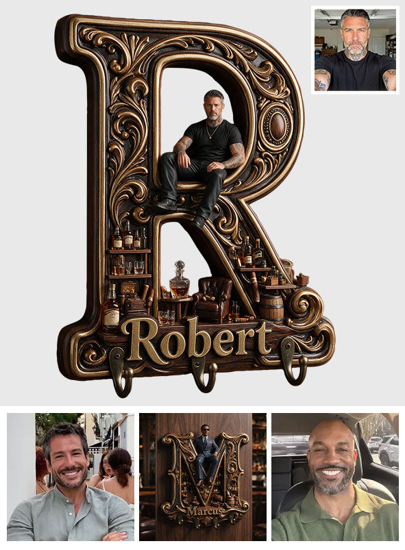 Any Photo Monogram Key Holder - Personalized Real Men Custom Shaped Hanging Rack