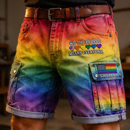 We The People Means Everyone - Personalized LGBT Support Cargo Shorts With Belt