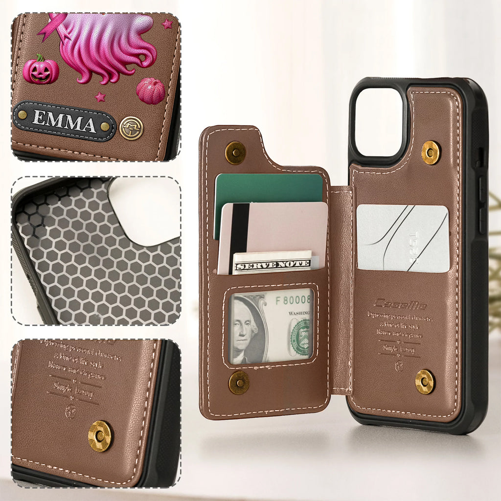 Pink Ghost - Personalized Breast Cancer Awareness Wallet Phone Case