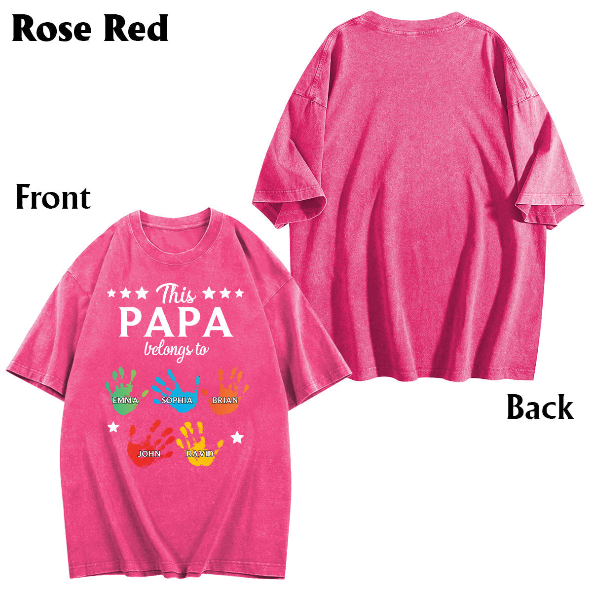 This Papa Belongs To Hands Prints - Personalized Grandpa Wash T-Shirt
