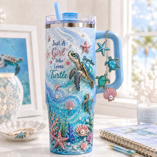 Love Turtle - Personalized Turtle Handle Tumbler With Charms