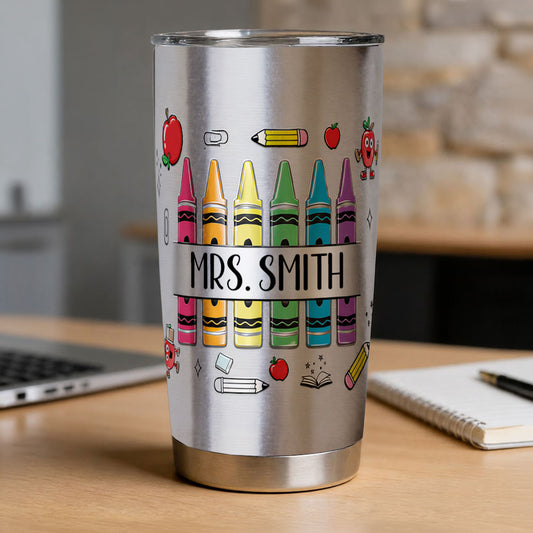 Pencil Crayon Teacher Tumbler - Personalized Teacher Tumbler