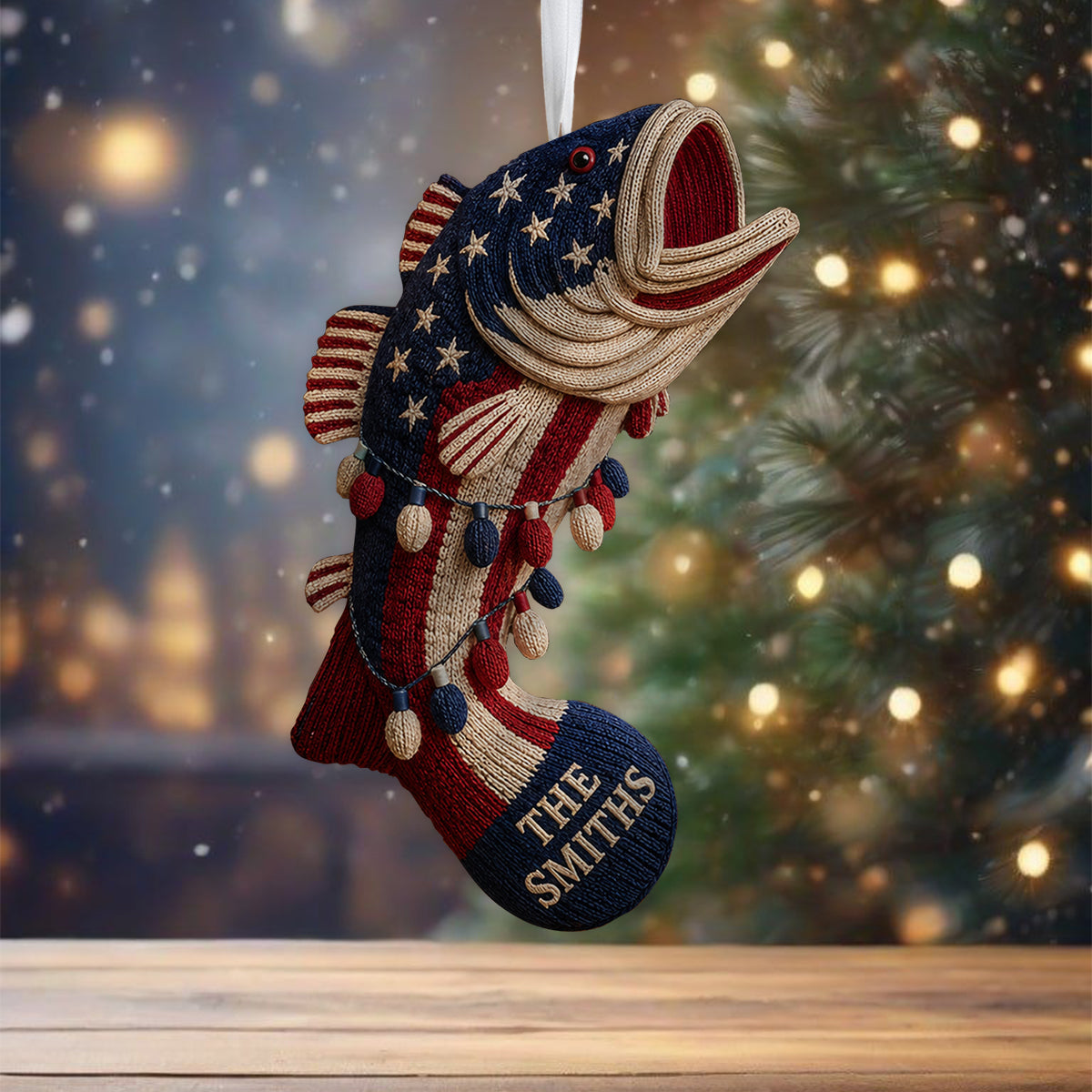 250 Years Gift For Fishing Lovers - Personalized Fishing Shaped Christmas Stocking