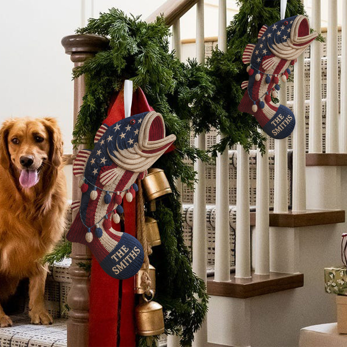 250 Years Gift For Fishing Lovers - Personalized Fishing Shaped Christmas Stocking