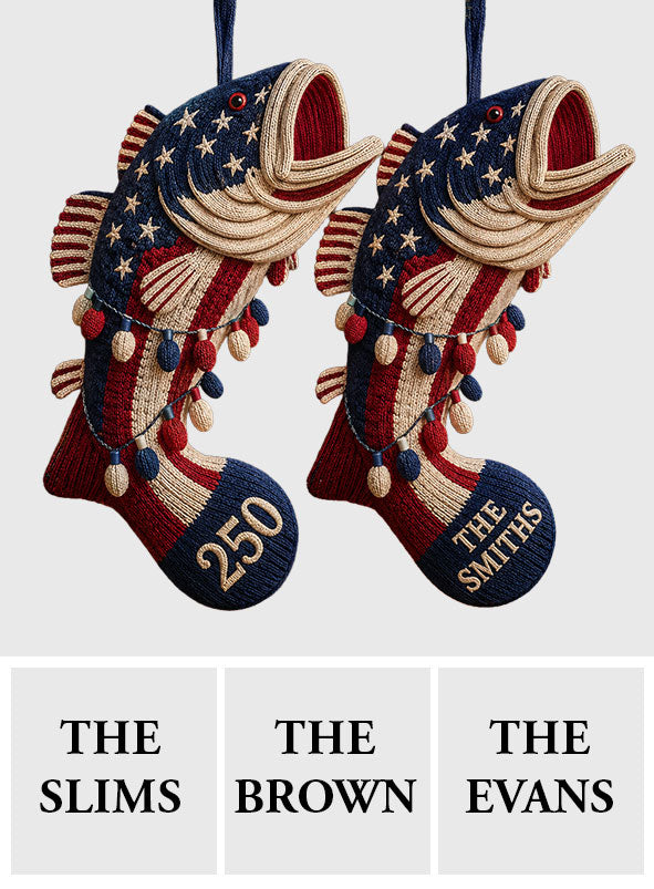 250 Years Gift For Fishing Lovers - Personalized Fishing Shaped Christmas Stocking