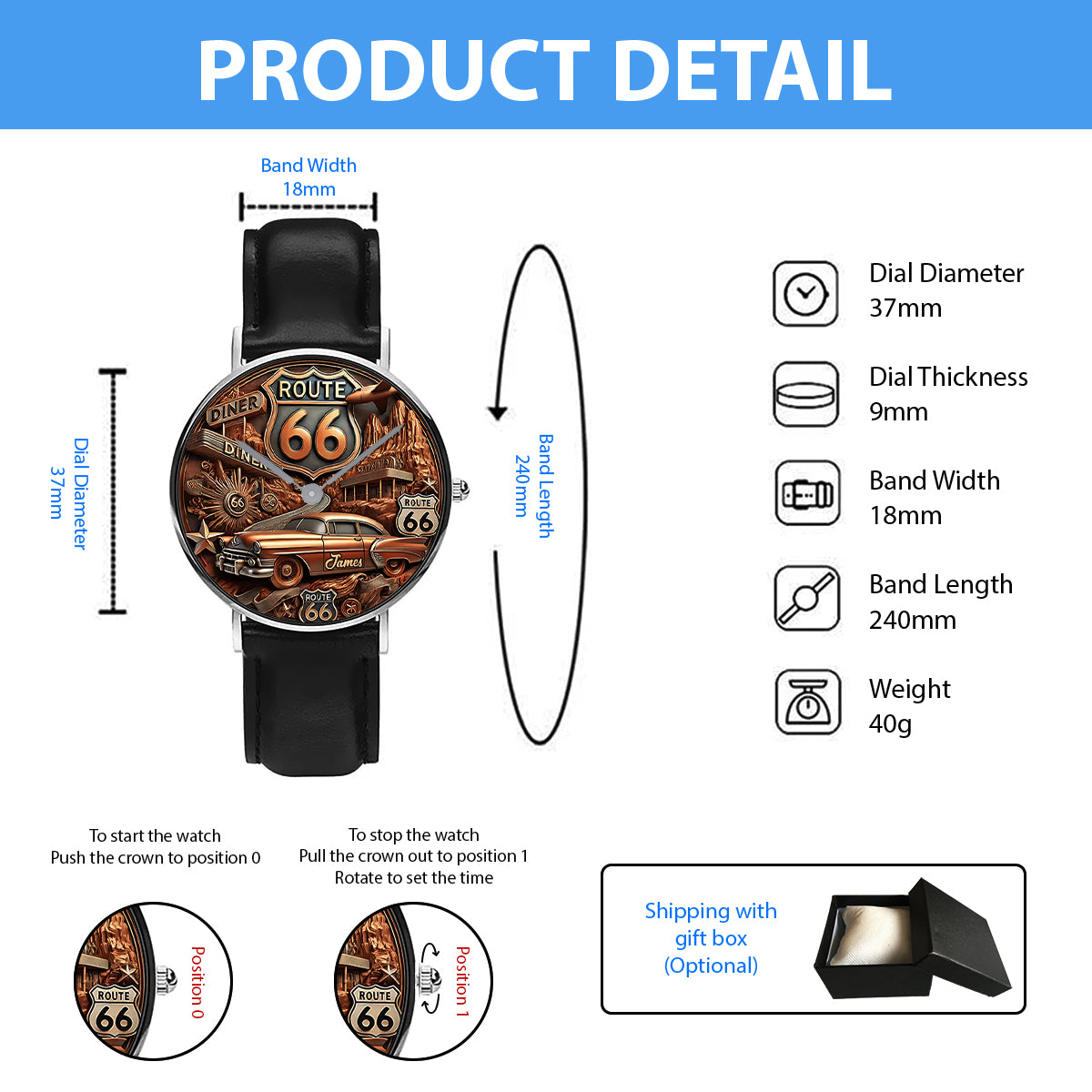 Vintage Route 66 - Personalized Muscle Car Hand Watch
