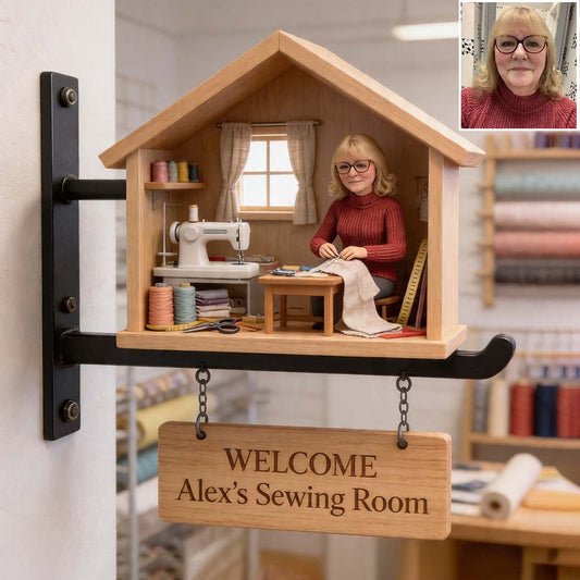Sewing Room Miniature Sign - Personalized Sewing Wooden Wall Mount Sign
