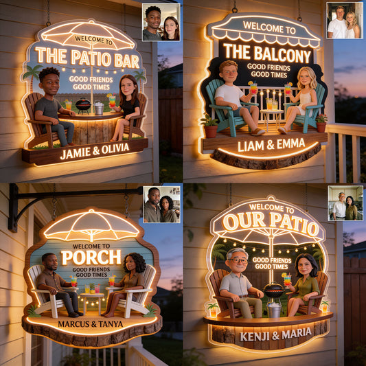 Welcome Patio Backyard Good Friends Good Times - Personalized Backyard LED Light Acrylic Sign