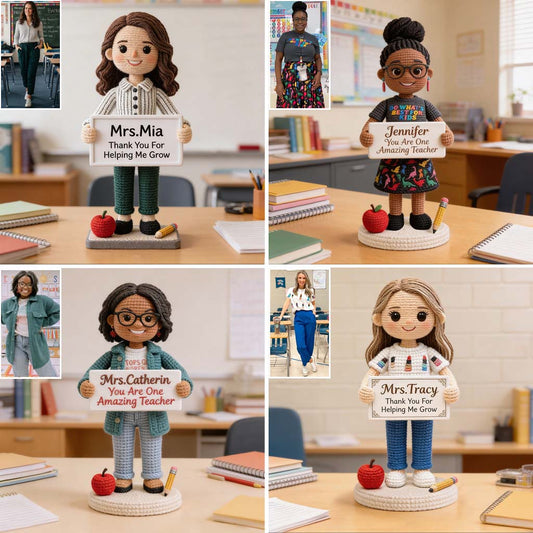Thank You For Helping Me Grow - Personalized Teacher Hand Knitted Figurine