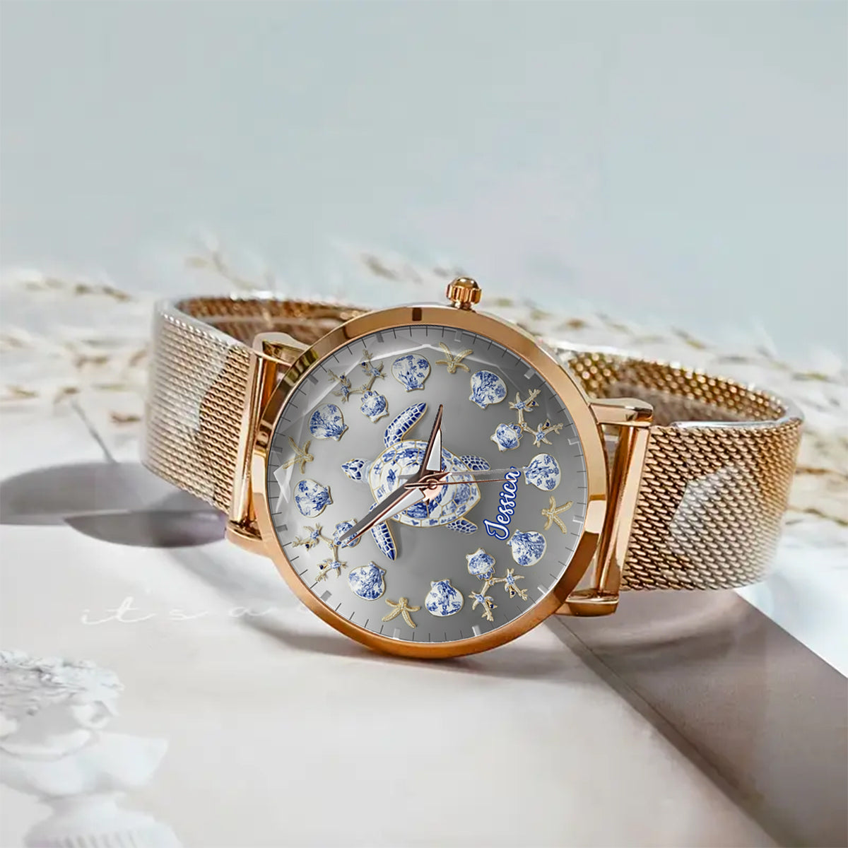 Toile De Jouy Turtle - Personalized Turtle Women Hand Watch