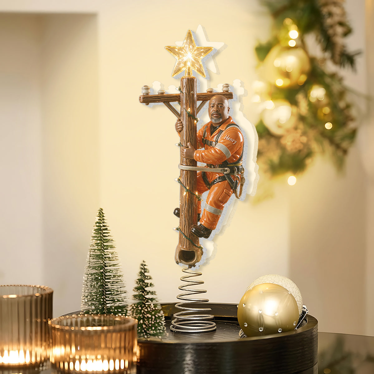 Keep The Light On - Personalized Lineman LED Light Tree Topper