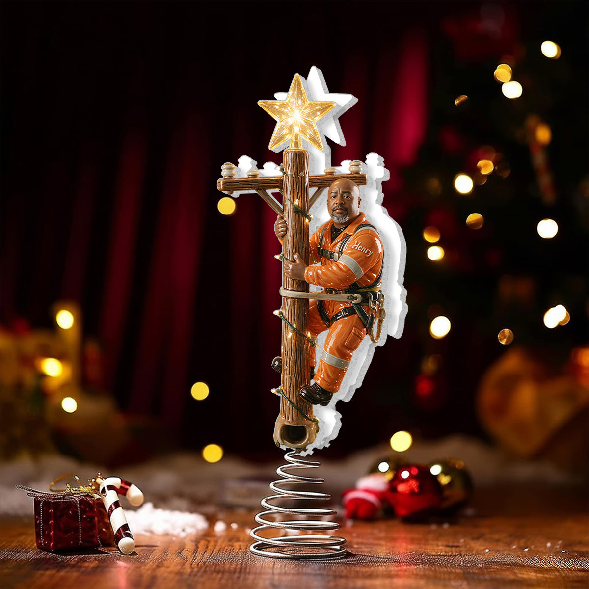 Keep The Light On - Personalized Lineman LED Light Tree Topper