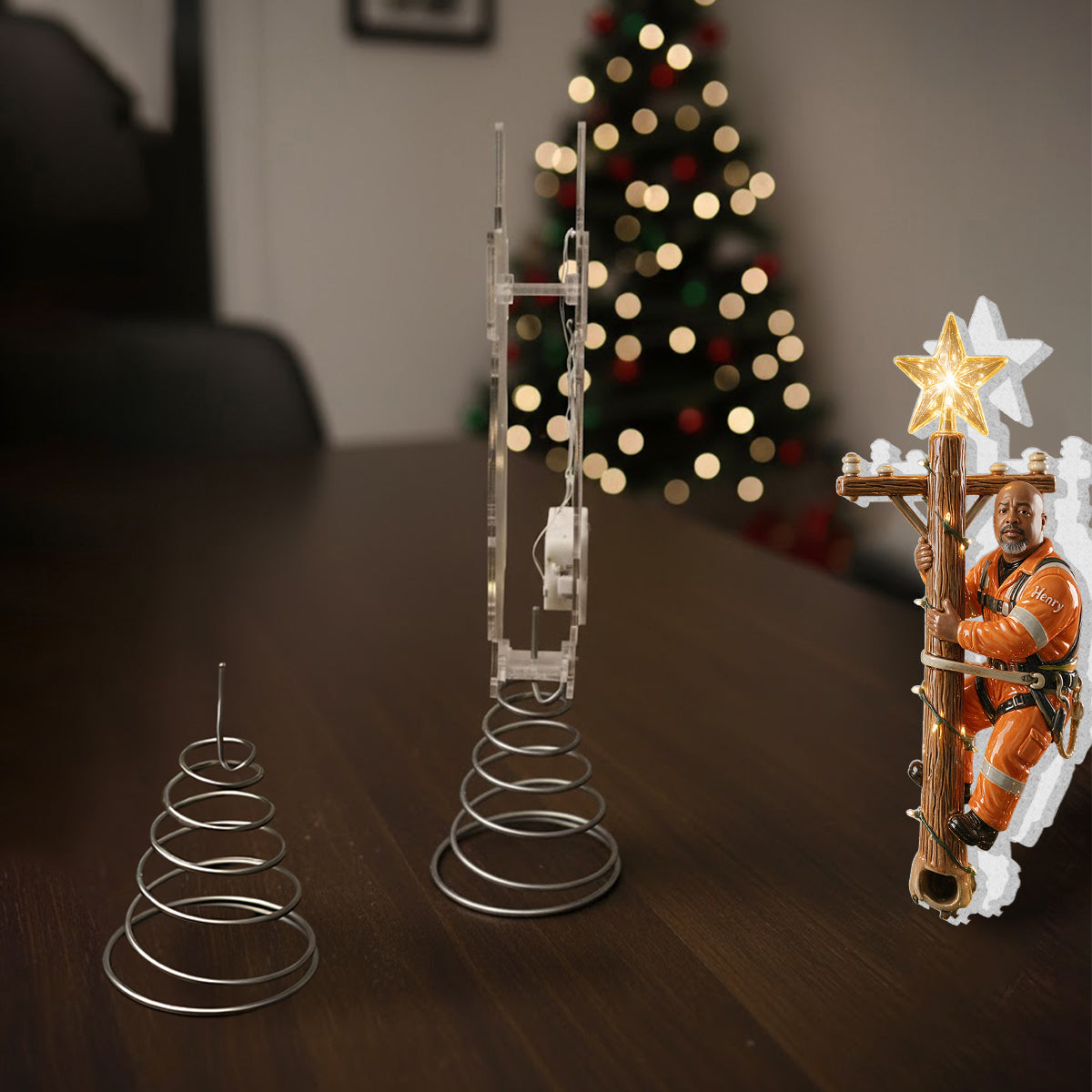 Keep The Light On - Personalized Lineman LED Light Tree Topper