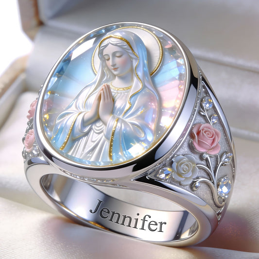 Our Lady's Eternal Glow - Personalized Christian Signet Ring