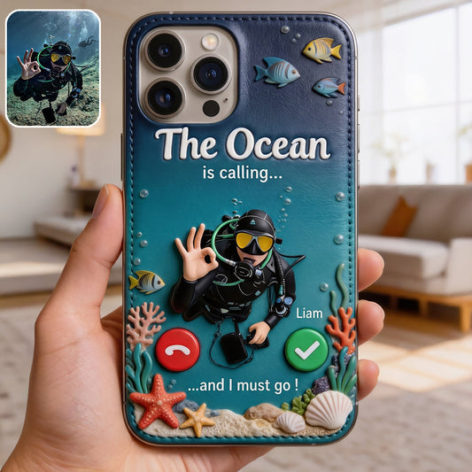 Tropical Sea Life - Personalized Scuba Diving 3D Embossed Leather Phone Case