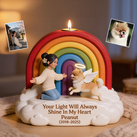 Remember This Rainbow Bridge Remembrance Day - Personalized Dog Custom Shape Wooden Candle Holder