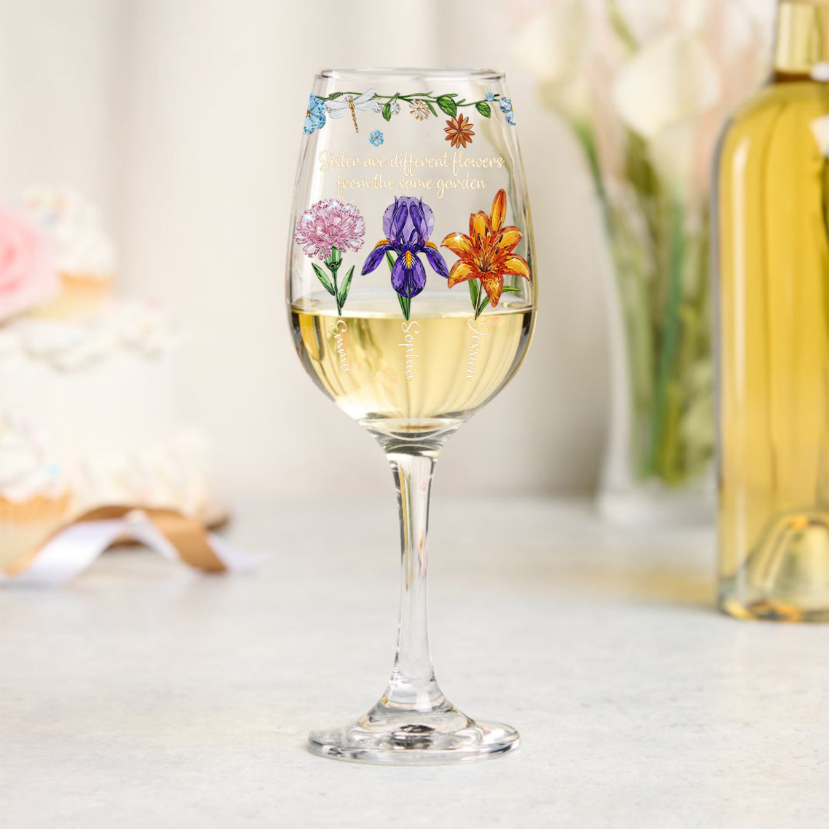 Merry Christmas - Personalized Bestie Wine Glass With Long Stem