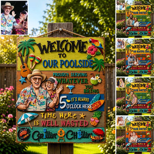 Welcome to Our Patio Outdoor - Personalized Backyard 2 Layered Wood Sign / Wood Plaque