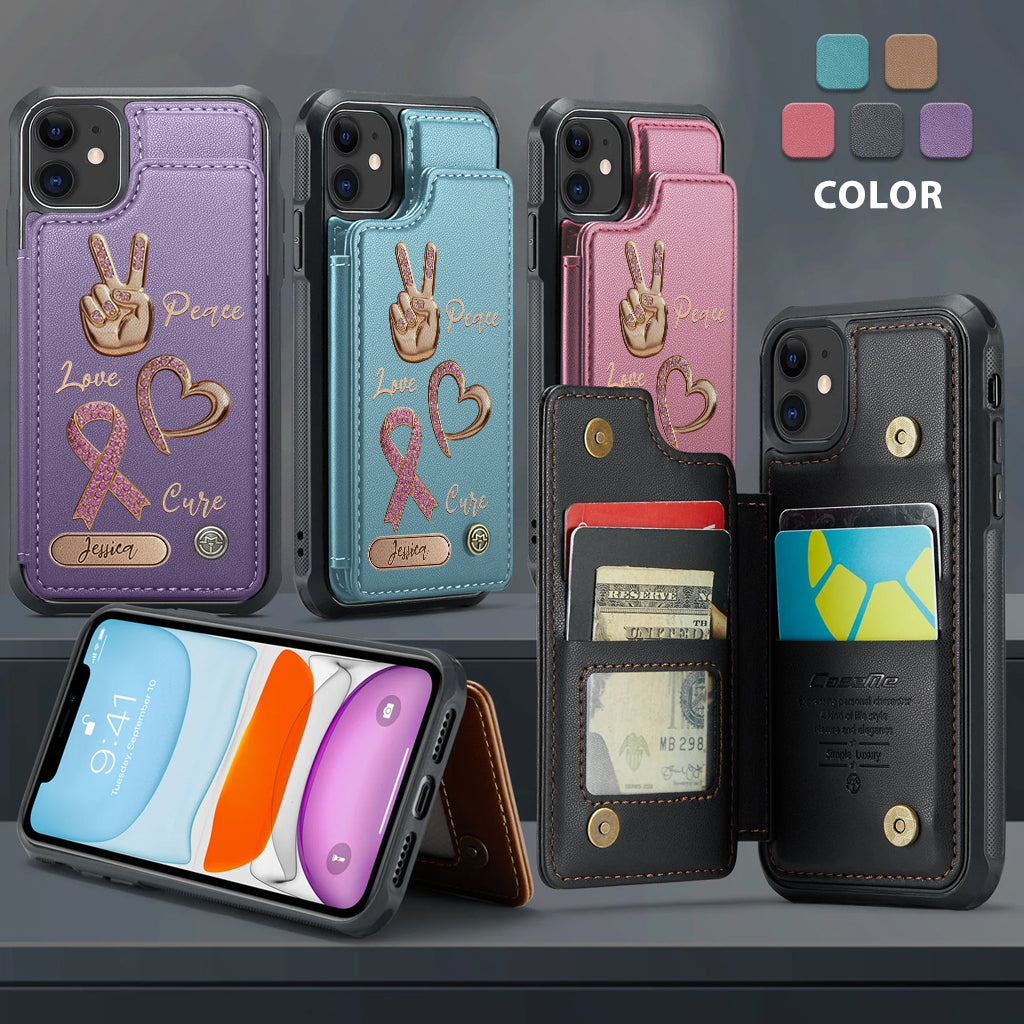 Peace Love Cure - Personalized Breast Cancer Awareness Wallet Phone Case