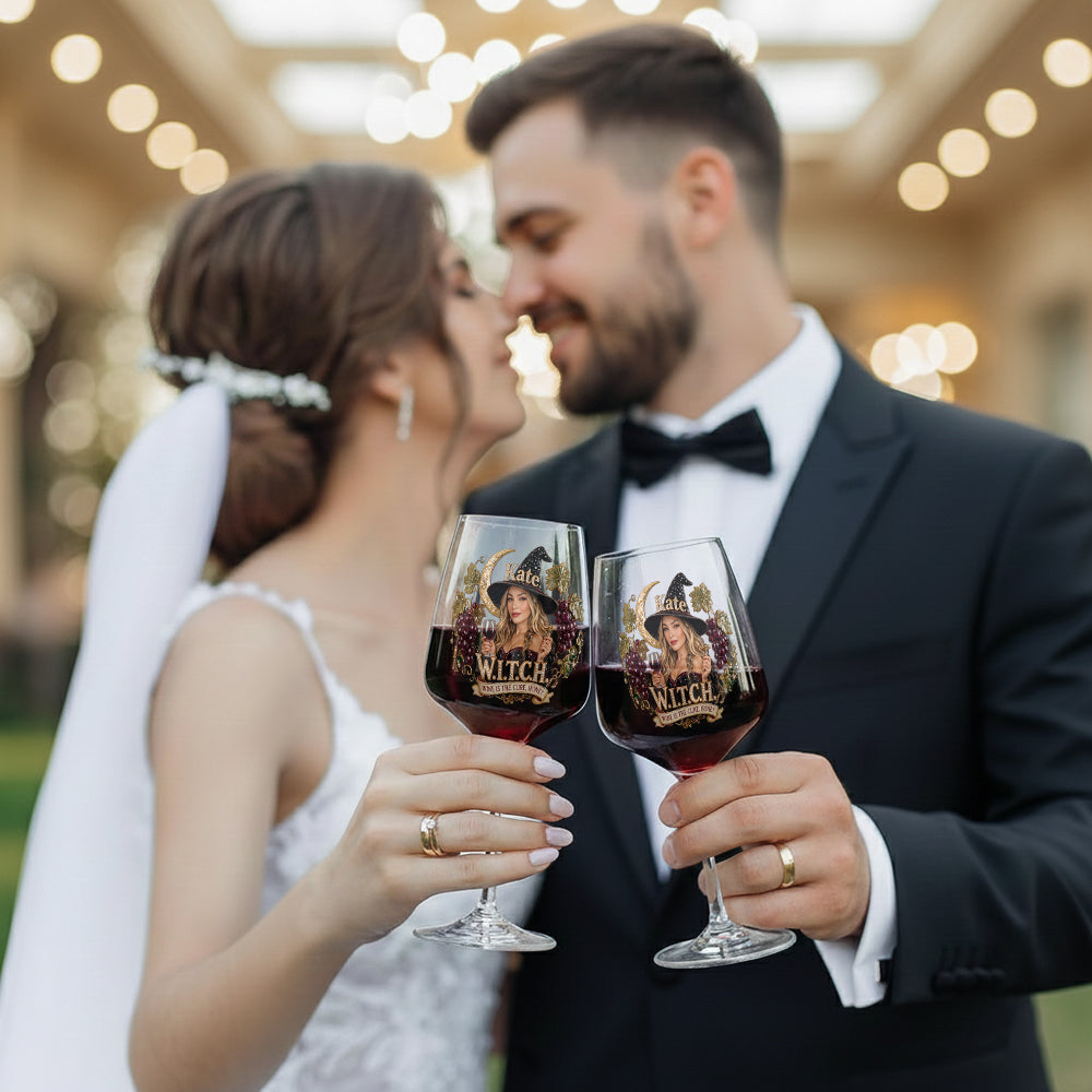 Wine Is The Cure - Personalized Witch Wine Glasses Set With Wooden Box