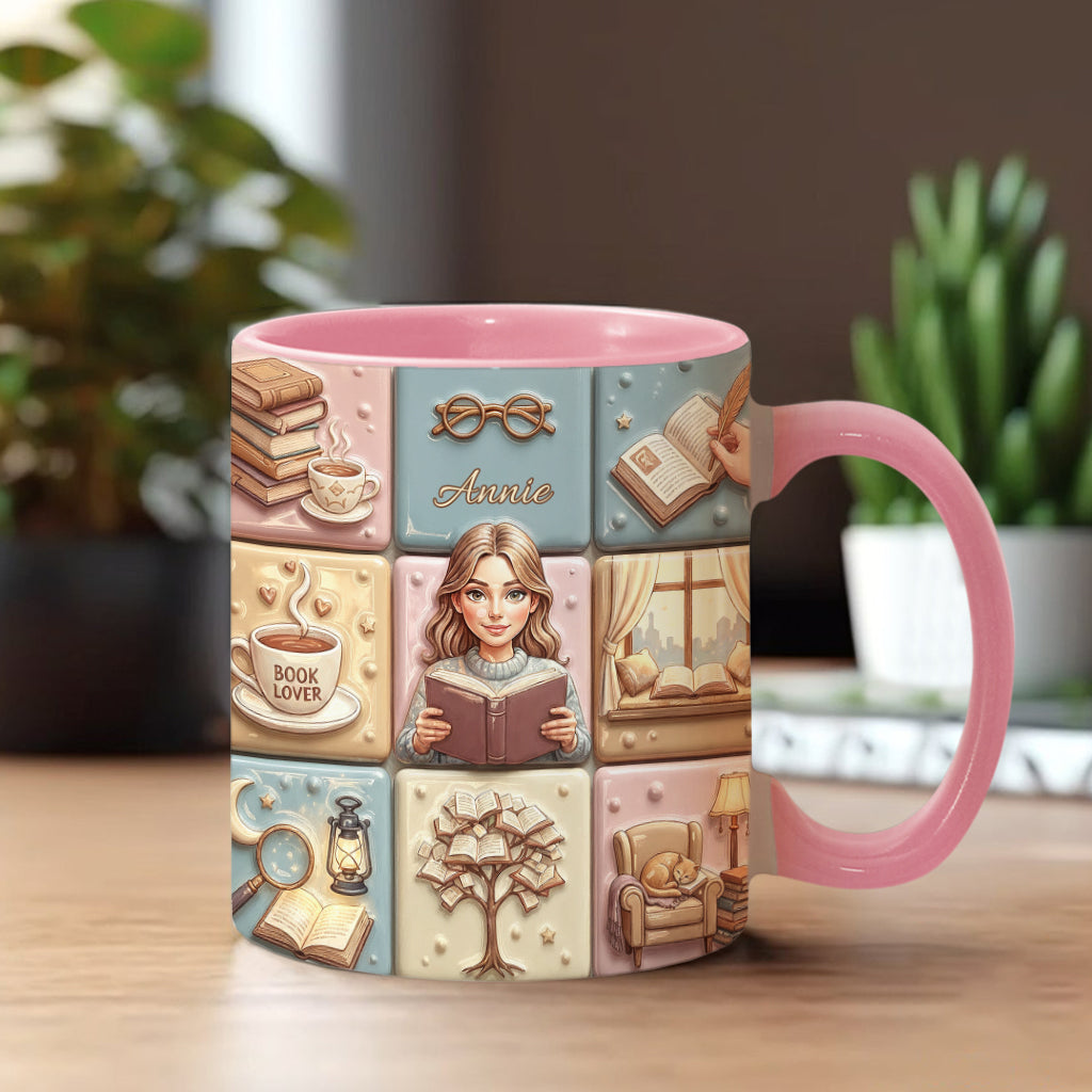 Reading Lover Bookaholic - Personalized Breast Cancer Awareness Accent Mug
