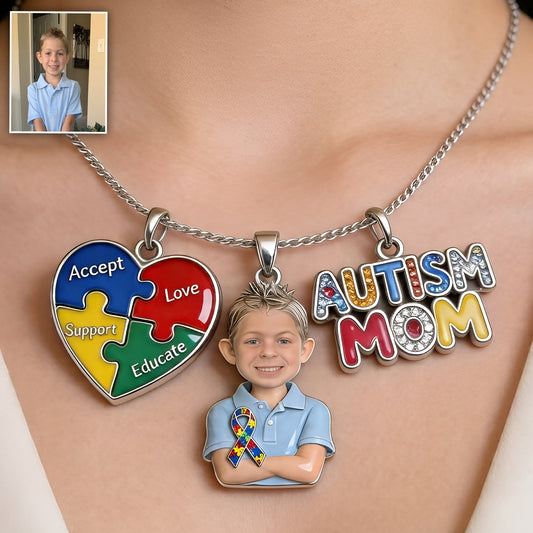 Proud Autism Mom - Personalized Autism Awareness Metal Necklaces With Pendants