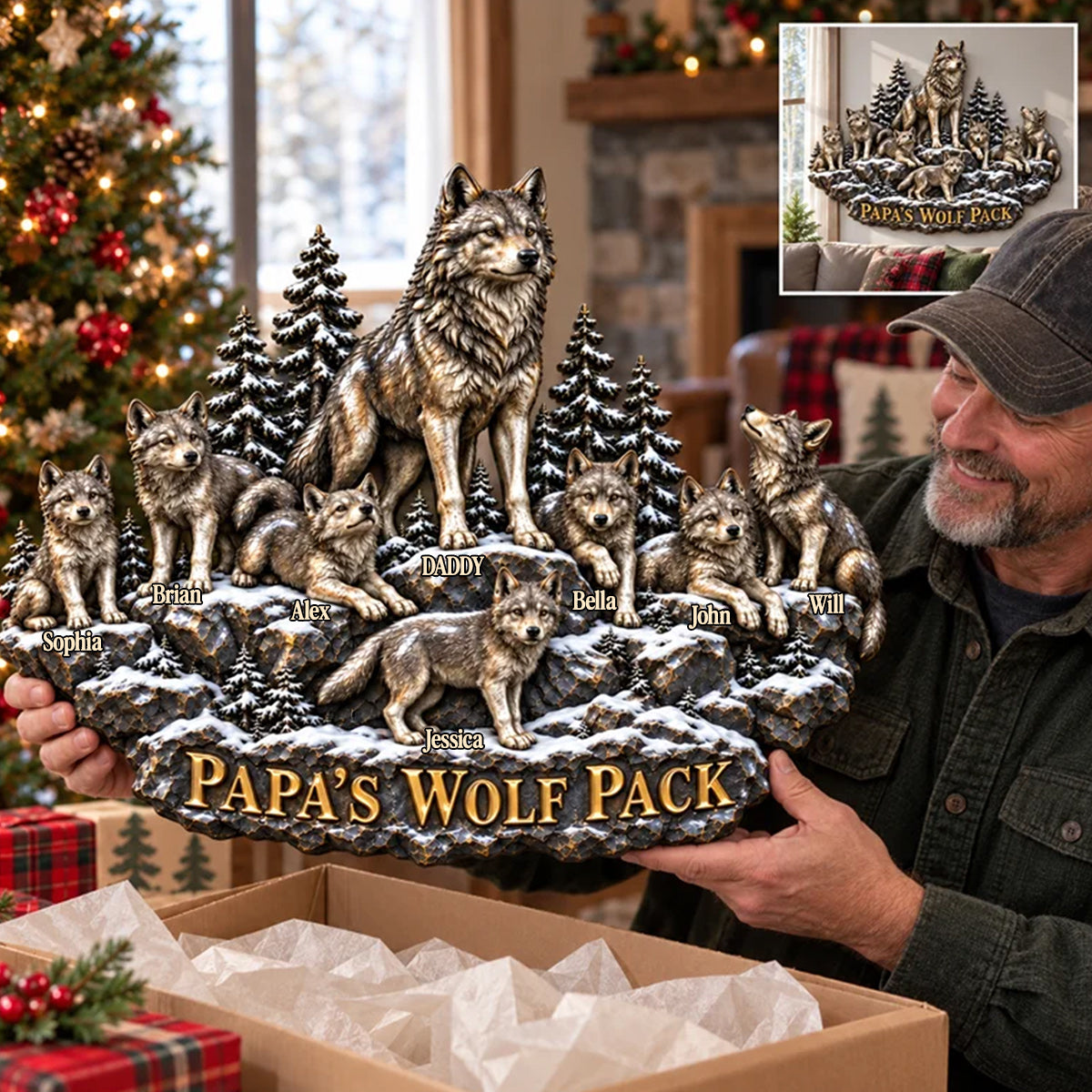 Papa's Wolf Pack - Personalized Wolf 3D Printed Cut Metal Sign