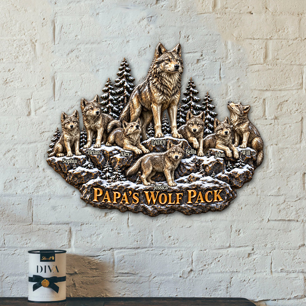 Papa's Wolf Pack - Personalized Wolf 3D Printed Cut Metal Sign