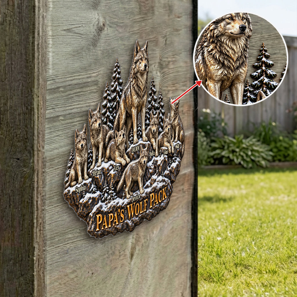 Papa's Wolf Pack - Personalized Wolf 3D Printed Cut Metal Sign