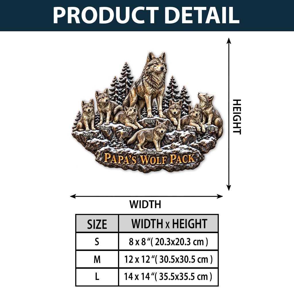 Papa's Wolf Pack - Personalized Wolf 3D Printed Cut Metal Sign