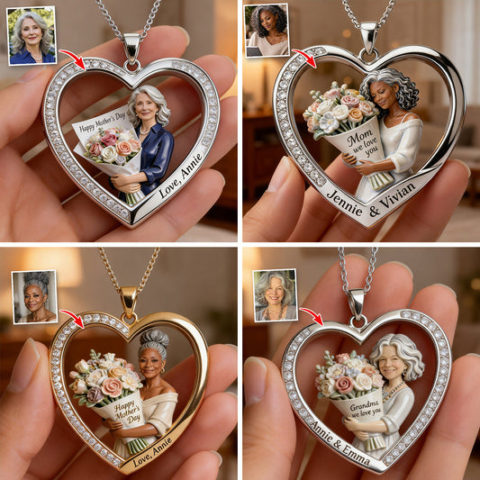Mother's Day Flower Hug Necklace - Personalized Mother Shaped Metal Pendant Necklace
