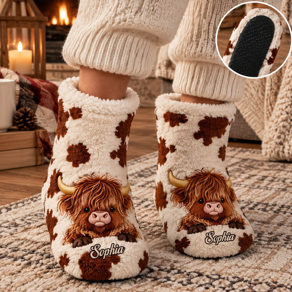 Love Highland Cow - Personalized Highland Cow Faux Fur Boot Slippers