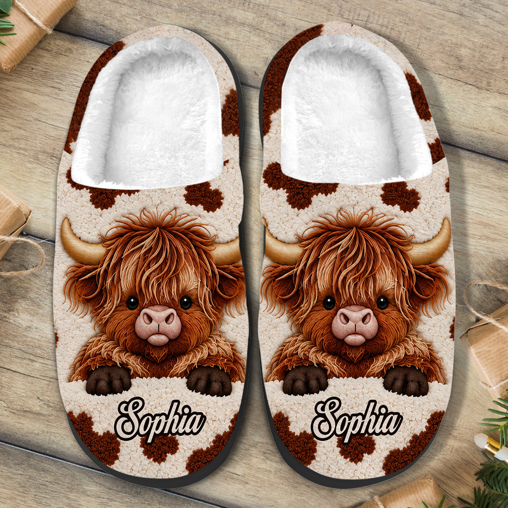 Love Highland Cow - Personalized Highland Cow Faux Fur Boot Slippers